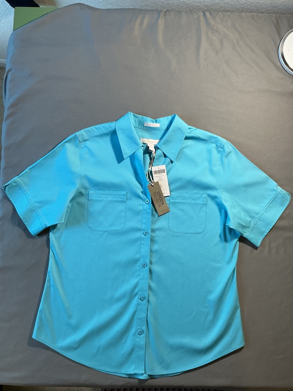 Chico’s Turquoise No-Iron Button Down NWT